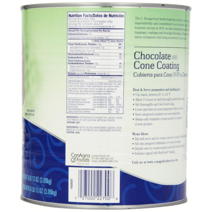 J. Hungerford Smith Chocolate Cone Coating – 6 lb 13 oz Tin | Heat & Serve Shell Dip for Ice Cream, Desserts & Frozen Treats - Image 2